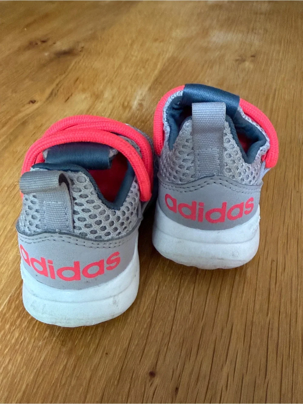 Adidas Lite Racer Grey Mesh Kids Sneakers with Coral Laces - Excellent